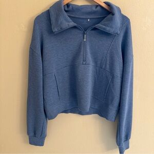 Travis Mathew Women's Skyloft Half Zip Blue Medium Cozy Travel Nautical Preppy